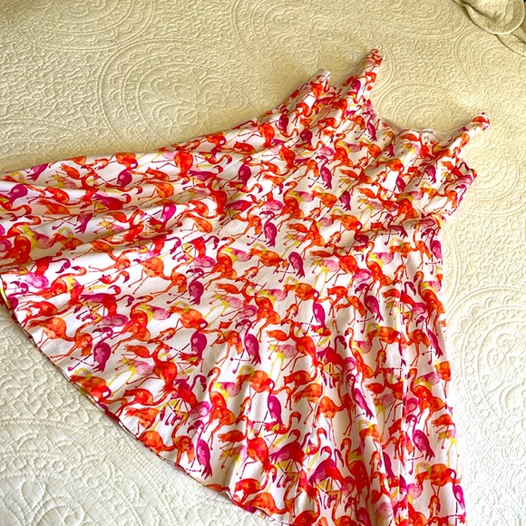 Pappagallo Cotton Flamingo Print Dress Sleeveless Womens 12  Pink Party Sundress - Picture 7 of 17